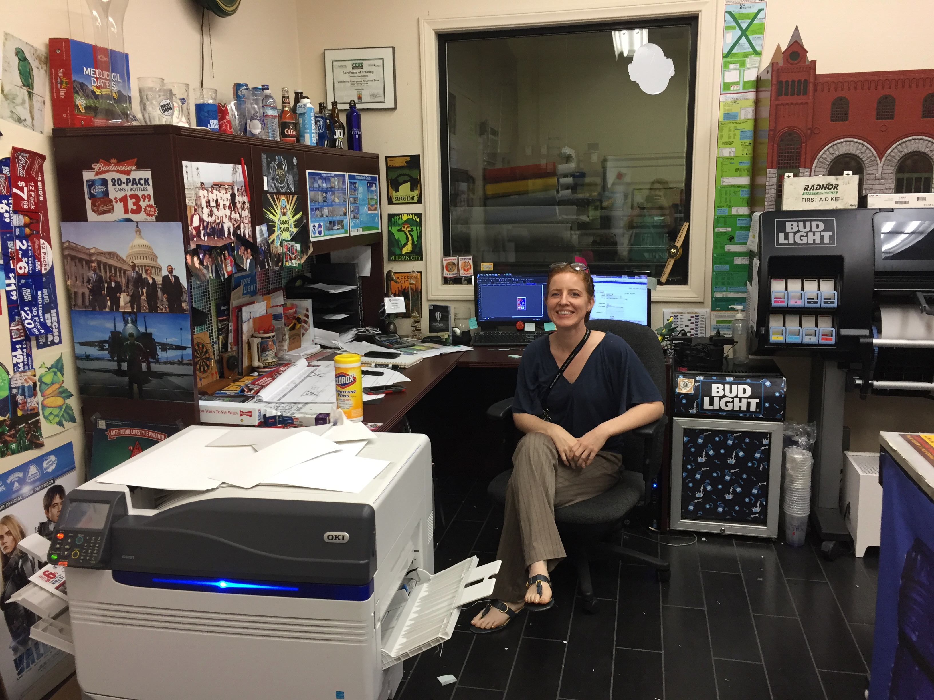 Chelsea in her old print shop office.