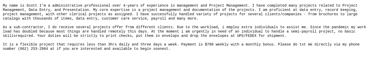 First Fiverr contact was a scammer trying to get me to print checks.